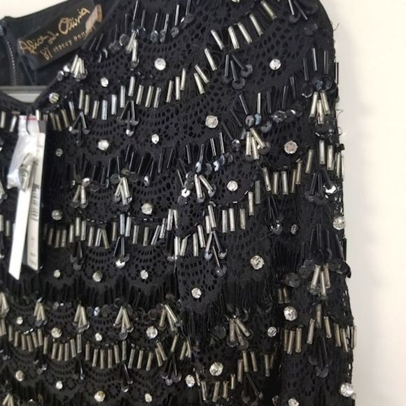 ALICE & OLIVIA Black Beaded 3/4 Sleeve Dress Sz0 - Picture 5 of 8